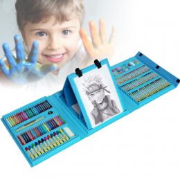 Набір для малювання з мольбертом 208 предметів | Дитячий набір для творчості | синій