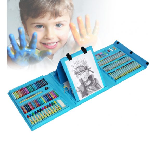 Набір для малювання з мольбертом 208 предметів | Дитячий набір для творчості | синій