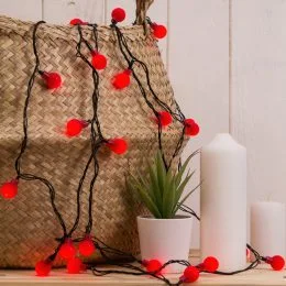 Світлодіодна гірлянда «НИТКА КУЛЬКИ» 50 led , чорний кабель, червоний)