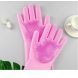 Силиконовые перчатки для мытья и чистки Magic Silicone Gloves с ворсом Розовые