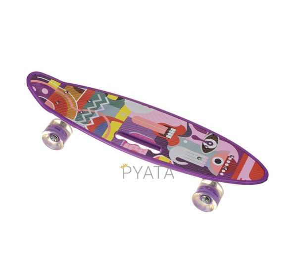 Скейт Пенні борд Best Board SL-AS (108), колеса PU світяться, дека з ручкою Фіолетовий