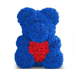 Мишка з серцем з 3D троянд Teddy Rose 40 см Синій + подарункова упаковка