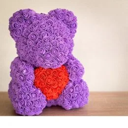 Мишка з серцем з 3D троянд Teddy Rose 40 см Фіолетовий + подарункова упаковка