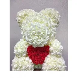 Мишка с сердцем из 3D роз Teddy Rose 40 см Шампанский + подарочная упаковка
