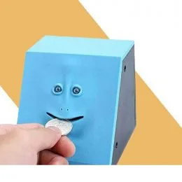 Копилка жующая монеты с лицом Face Piggy Bank голубая