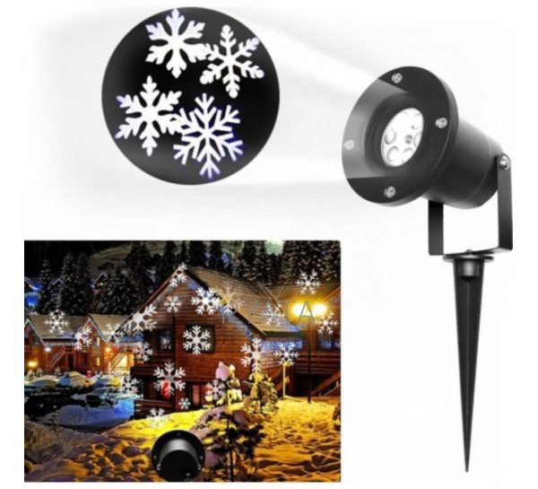 Влагозащищенный лазерный проектор белые снежинки для улицы и помещений Outdoor Lawn White Snowflake 02-12 (EM)