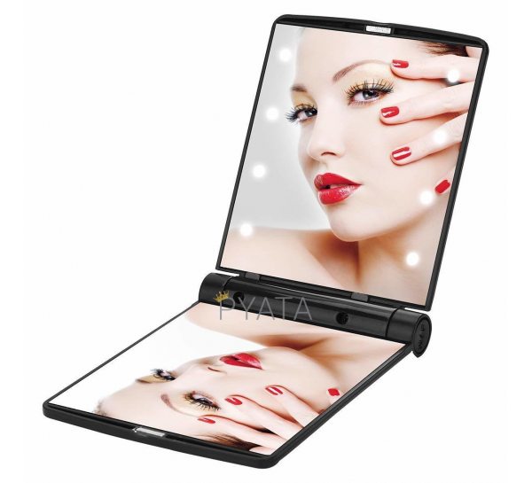 Карманное зеркало с подсветкой Make-Up Mirror 8 LED Белое подарочное косметическое зеркальце для макияжа