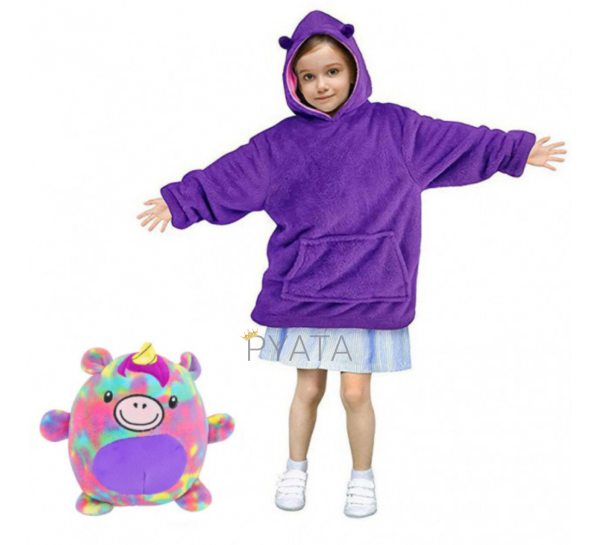 Детский плед толстовка халат с капюшоном и рукавами huggle pets hoodie, Единорог