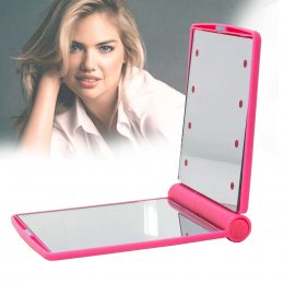 Карманное зеркало с подсветкой Make-Up Mirror 8 LED Белое подарочное косметическое зеркальце для макияжа