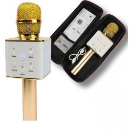 Портативный беспроводной микрофон караоке Q7 розово-золотой + чехол