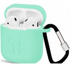 Чехол для AirPods силиконовый с карабином Мятный