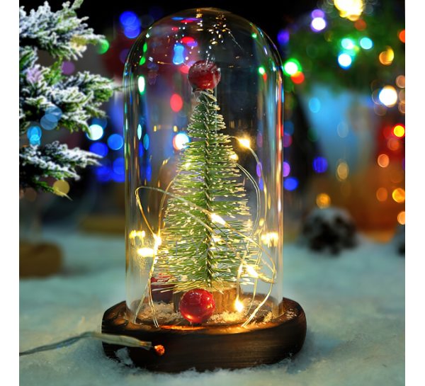 Декоративная светящаяся новогодняя ёлка в колбе Сувенир-ночник 15 см / HA-200