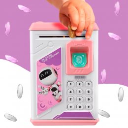 УЦЕНКА! Детская электронная копилка-сейф с отпечатком пальца и кодовым замком Robot Bodyguard розовая
