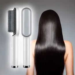 Гребінець для випрямлення волосся з турмаліновим покриттям Hair Straightener HQT-909 Білий(В)