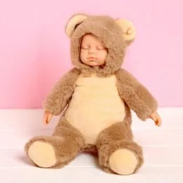М'який сплячий пупсик у костюмі ведмедика "Lovely Baby" 29х24 см коричневий (30/1)