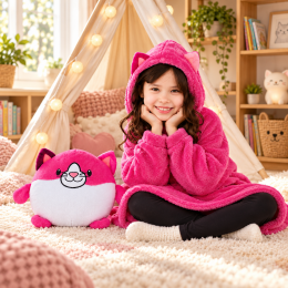 Детский плед толстовка халат с капюшоном и рукавами huggle pets hoodie, Розовый котик (4409)