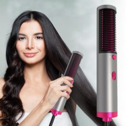Фен-щітка для волосся повітряний стайлер, гребінець-випрямляч 2 в 1 з турмаліновим покриттям (212)