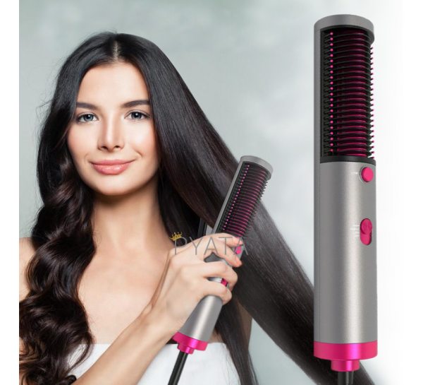 Фен-щітка для волосся повітряний стайлер, гребінець-випрямляч 2 в 1 з турмаліновим покриттям (212)