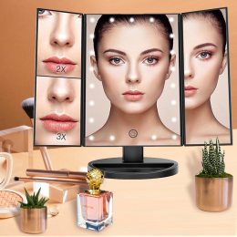 Косметическое складное зеркало Led Mirror с LED подсветкой, Черный