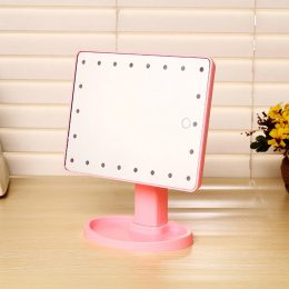 Зеркало с LED подсветкой прямоугольное для макияжа, Розовый (22 LED)
