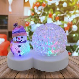 Новорічний світильник проектор диско-куля Сніговик, Білий