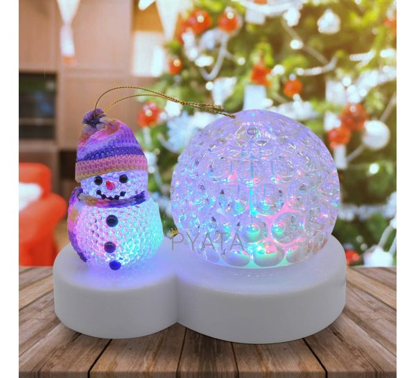 Новорічний світильник проектор диско-куля Сніговик, Білий