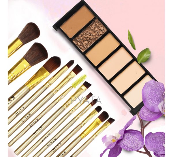 Професійний набір пензлів для макіяжу Kylie Jenner Make-up brush Gold set , 12 шт (509)