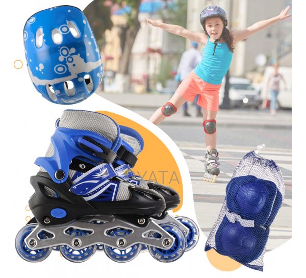 Детские раздвижные ролики с детской защитой и комплектом перестановки колес, Синий (ARSH)