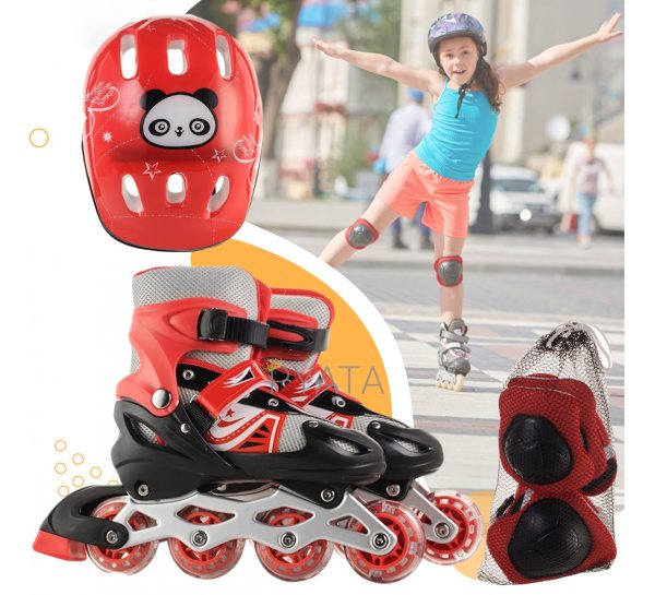 Детские раздвижные ролики с детской защитой и комплектом перестановки колес, Красный (ARSH)