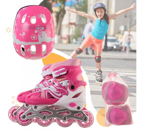 Дитячі розсувні ролики з дитячим захистом та комплектом перестановки коліс, Рожевий (ARSH)