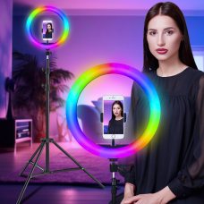 Кільцева кольорова RGB лампа для професійного освітлення зі штативом у комплекті 210 см SOFT LIGHT RING 8 кольорів 33 см