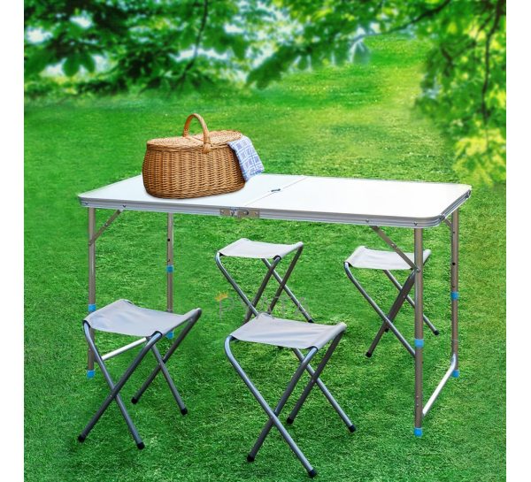 Раскладной туристический стол с 4 стульями для пикника/рыбалки 120х60 см, Белый
