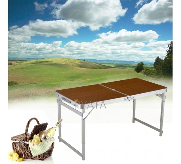 Посилений стіл туристичний розкладний для пікніка/рибалки 120х60 см, Коричневий