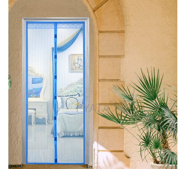 Москитная сетка на магнитах антимоскитная штора на дверь Magic Mesh, Синяя