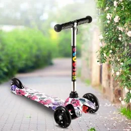 Трехколесный самокат Scooter 906 Цветочки со светящимися колесами для детей от 1 года