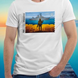 Чоловіча класична футболка  з принтом марки Рускій воєнний корабль іди н***й р.  48-50, Біла
