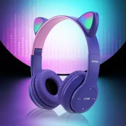 Бездротові дитячі навушники Cat Ear Р47 M з котячими вушками та підсвічуванням, Фіолетові