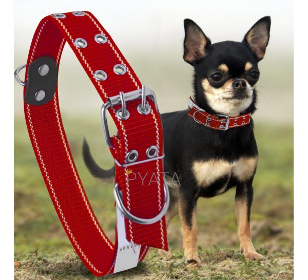 Капроновый двойной ошейник для собак №132 20 мм длина-46 см Красный (2021)