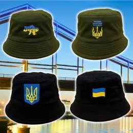 Патріотична панама з національною символікою України, з принтом, чорна/хакі