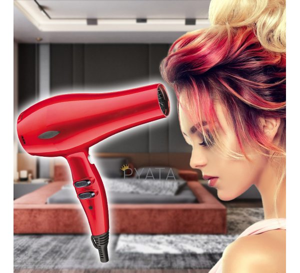 Потужний фен для волосся GEMEI GM-1770, 2200 Вт, червоний (B)