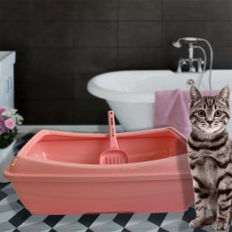 Пластиковый кошачий туалет, с лопаткой, микс цветов (2339)
