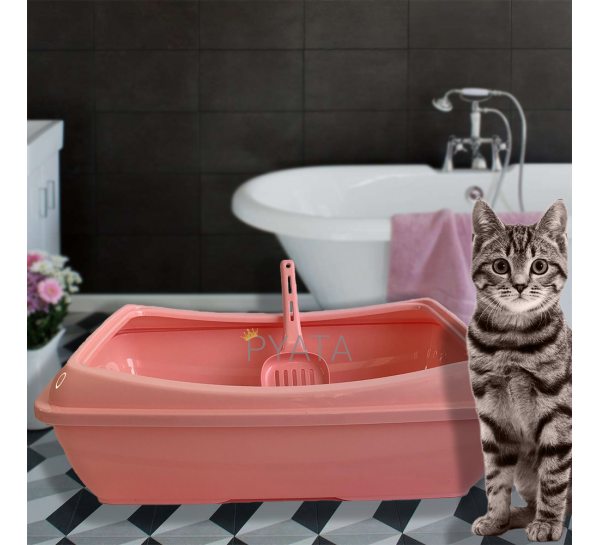 Пластиковий котячий туалет, з лопаткою, мікс кольорів (2339)