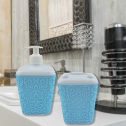 Набір предметів Ажур для ванної, дозатор мила + склянка для зубних щіток, блакитний (2339)