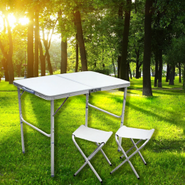 Раскладной стол 9060 для пикника с 2 стульями в чемодане, Белый 90х60 см
