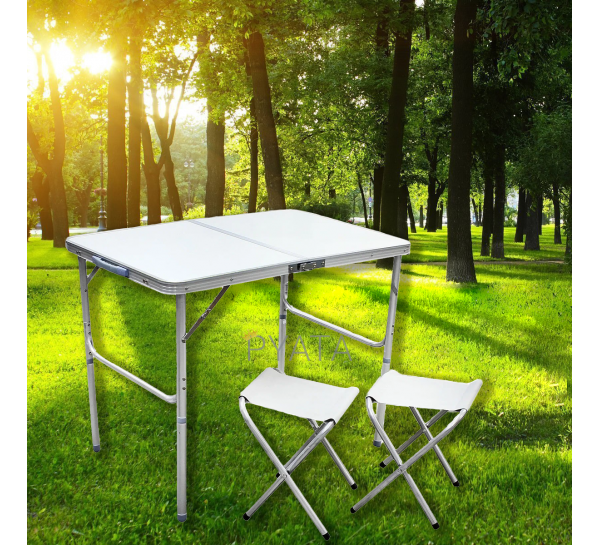 Раскладной стол 9060 для пикника с 2 стулями в чемодане, Белый 90х60 см