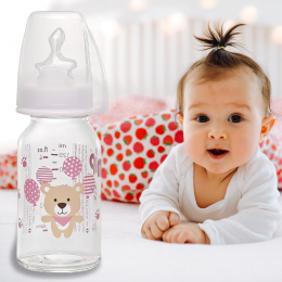 Стеклянная детская бутылочка для кормления NIP 35070, 125 мл, антиколиковая соска, 0-6 месяцев, медленный поток (TK)