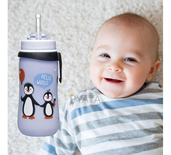 Детская поилка Straw Cup Nip Пингвины 35067, 330 мл, пластиковая, с трубочкой (TK)