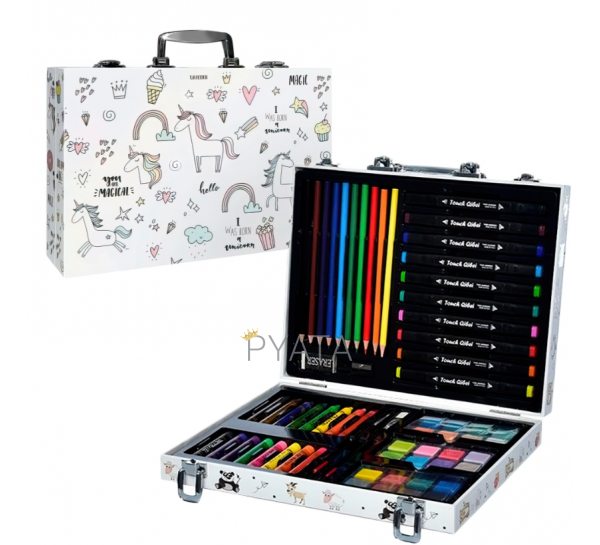 Детский набор для рисования в кейсе, фломастеры + карандаши + краски, 64 предмета(509)