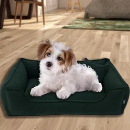 Велюрова лежанка для котів та собак Mamo Pets Premium, знімний чохол, ручка, S 60*45 (50*35), зелена