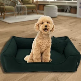 Велюрова лежанка для котів та собак Mamo Pets Premium, знімний чохол, ручка, M 70*50 (58*40), зелена